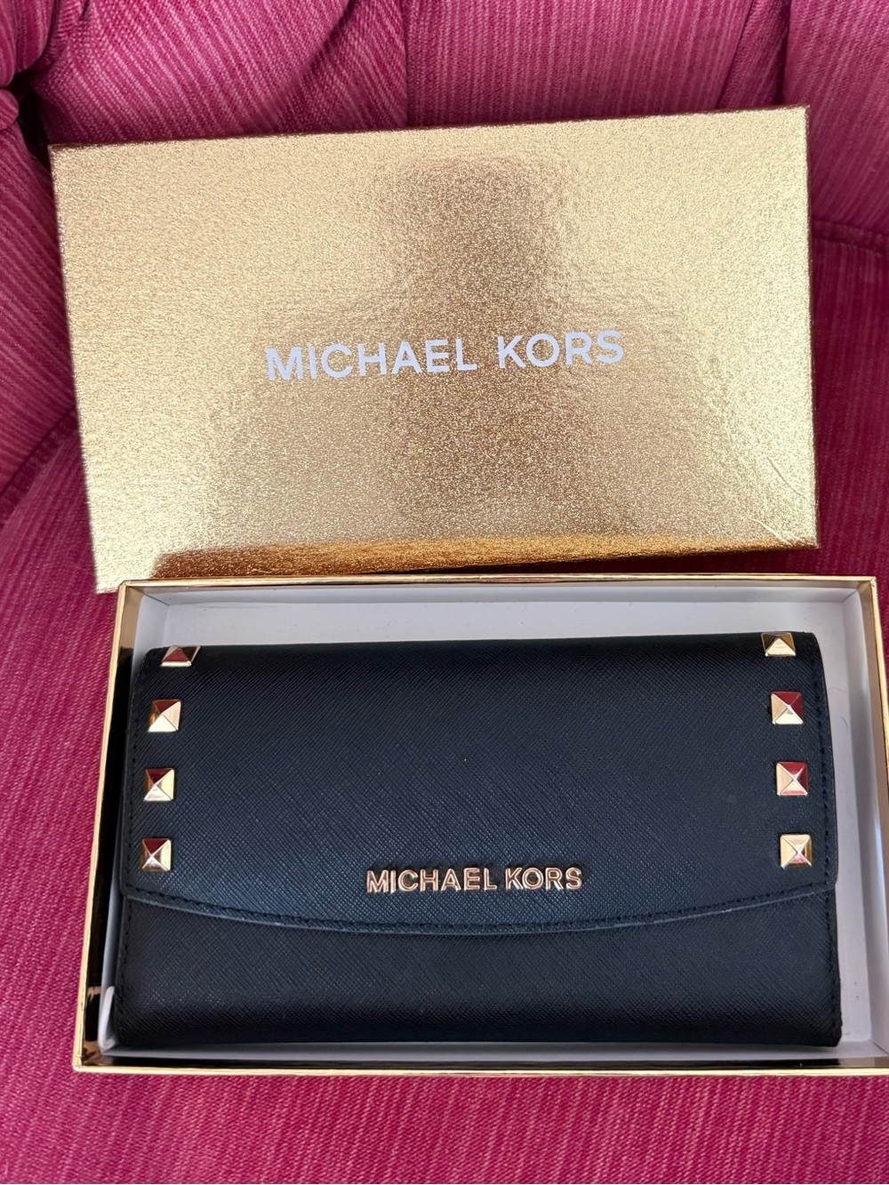 Michael Kors Black Saffiano Leather Wallet with Gold Hardware